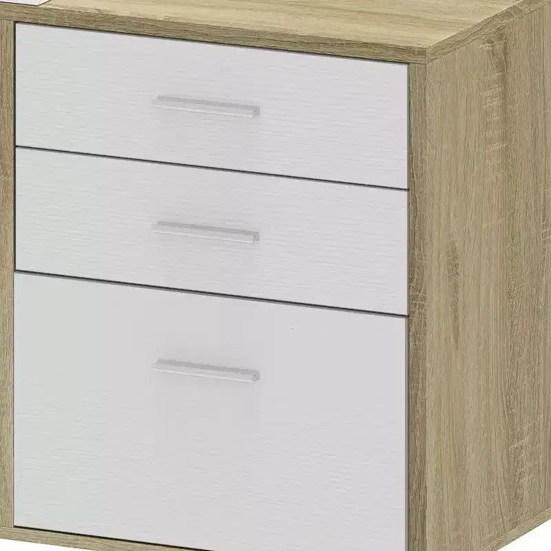 Balconera 65inch L Shaped Desk Computer Desk with LED Lights &File Cabinet, Corner Desk with 3 Drawers & 4 Open Storage Shelves