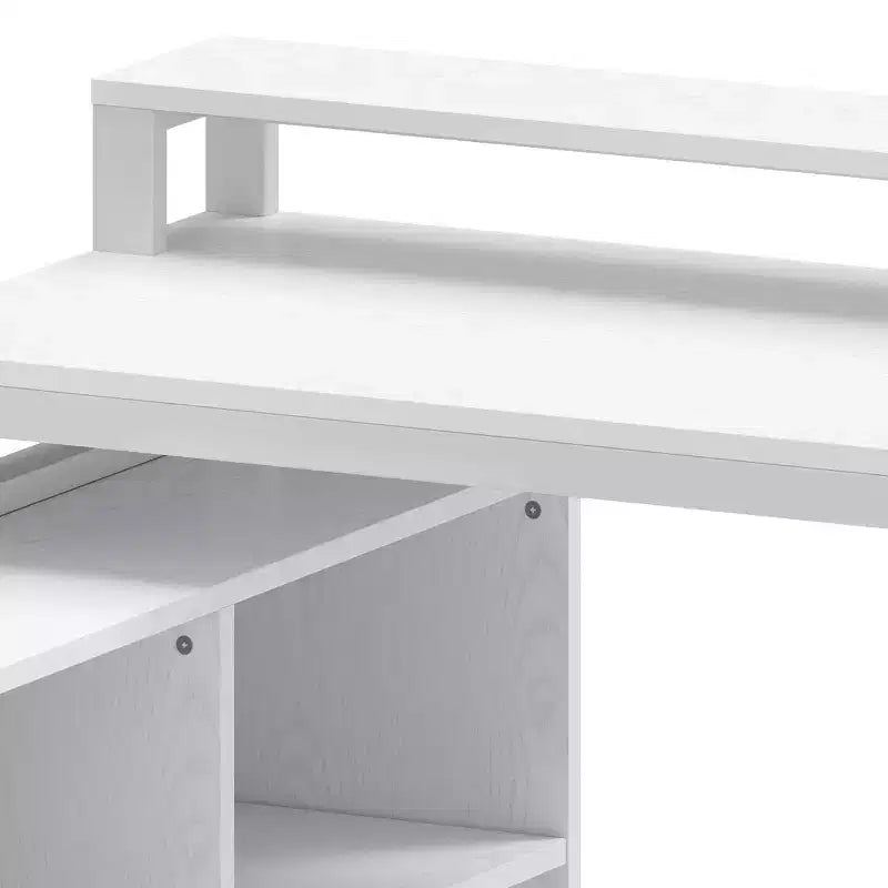 Balconera 65inch L Shaped Desk Computer Desk with LED Lights &File Cabinet, Corner Desk with 3 Drawers & 4 Open Storage Shelves