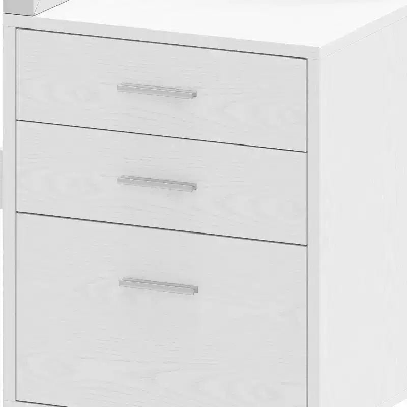 Balconera 65inch L Shaped Desk Computer Desk with LED Lights &File Cabinet, Corner Desk with 3 Drawers & 4 Open Storage Shelves