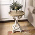 COZAYH Round Rustic Wood Accent Tray Top Nightstand Side Table, White, Set of 2