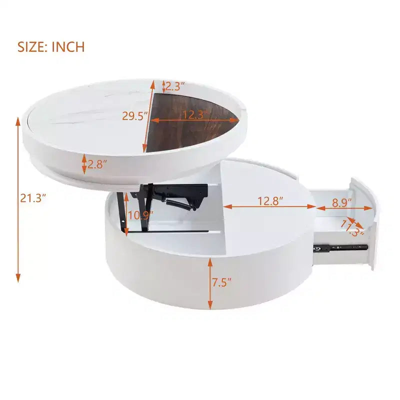 Okak Modern Round Fluted Coffee Table with Hidden Storage Space,Stone/Wood Veneer Center Table for Living Room,Bedroom