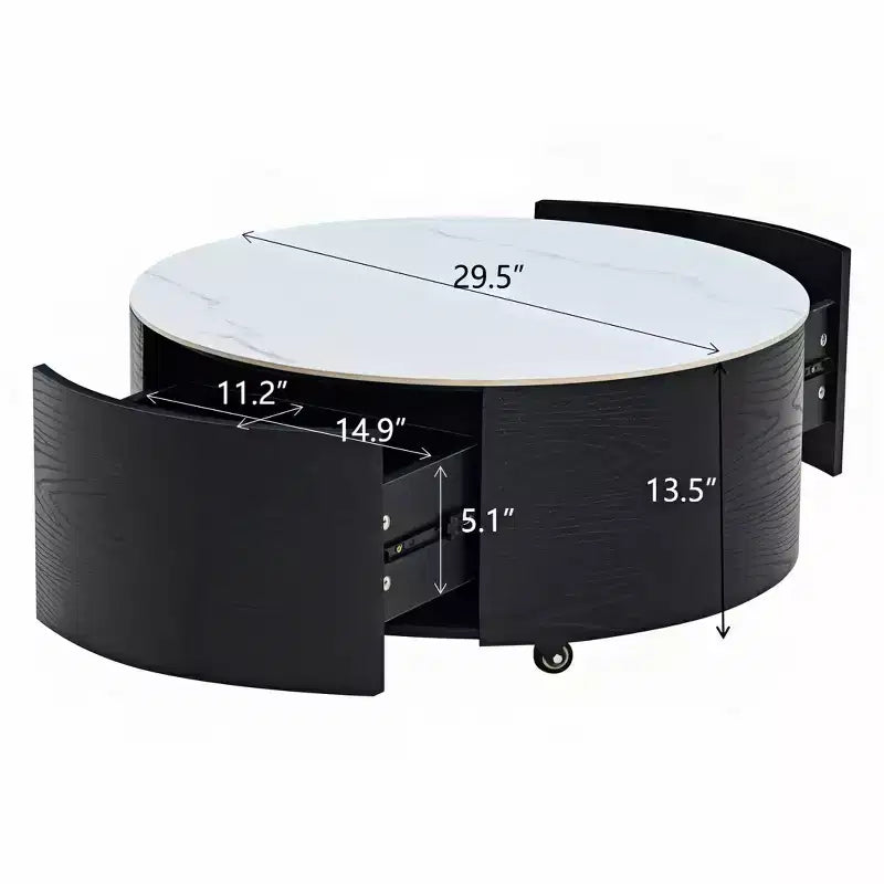 Okak Modern Round Fluted Coffee Table with Hidden Storage Space,Stone/Wood Veneer Center Table for Living Room,Bedroom