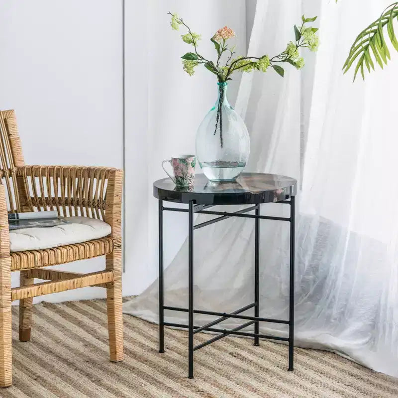 GDFStudio Bissell Modern Industrial Teak Root Wood Side Table with Metal Frame