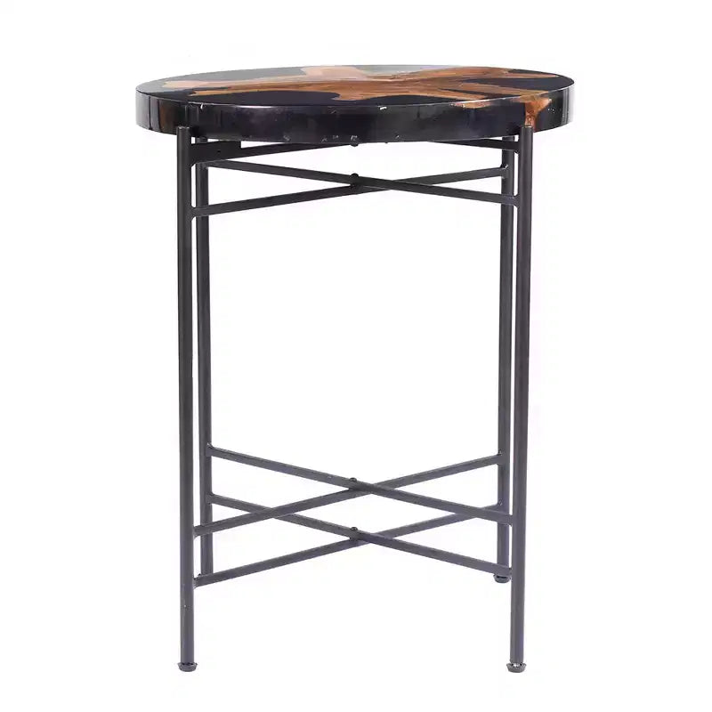 GDFStudio Bissell Modern Industrial Teak Root Wood Side Table with Metal Frame