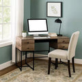 Royal Hampton Wooden Desk with 4 Drawers and Tubular Metal Support, Brown and Black