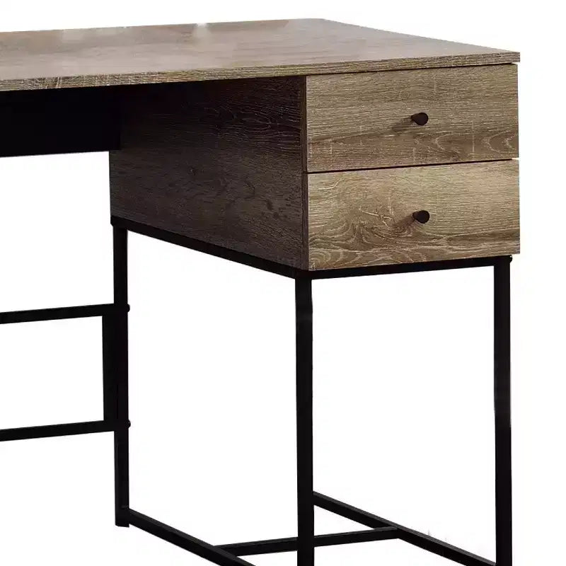 Royal Hampton Wooden Desk with 4 Drawers and Tubular Metal Support, Brown and Black