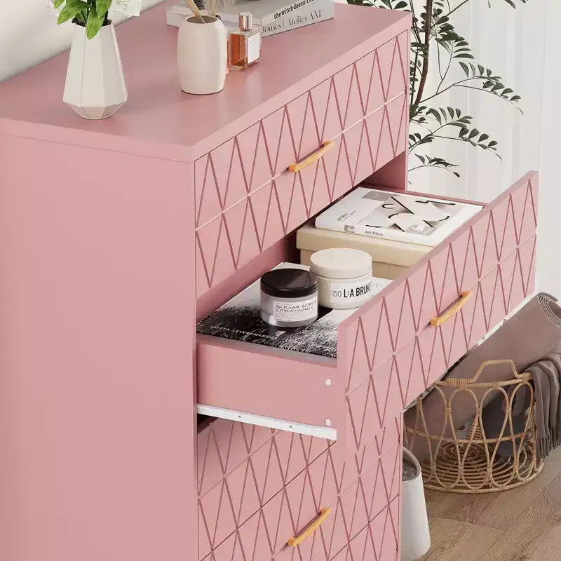 5 Drawer Tall Wood Dresser for Bedroom, Wooden Chest of Drawers with Gold Handles for Closet, Modern Storage Cabinet and Organizer Drawers