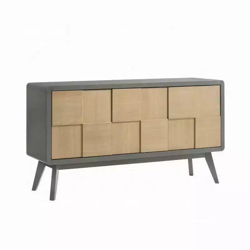 Royal Hampton Sideboard Buffet Console, 59 Inch, Brown Geometric Front Design