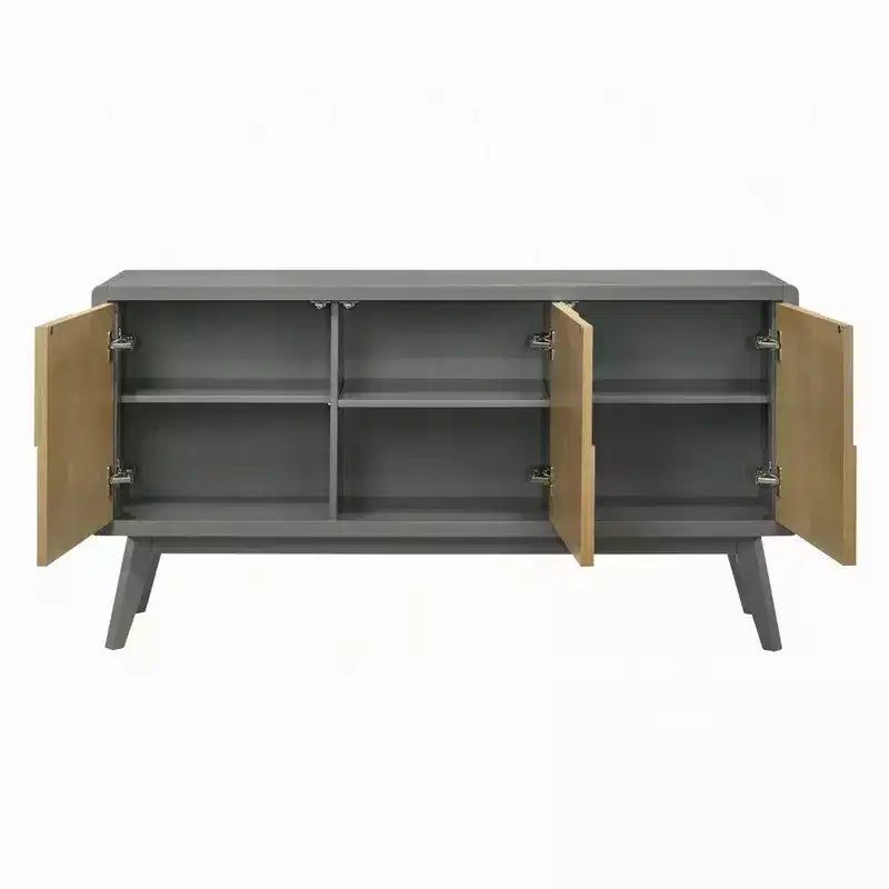 Royal Hampton Sideboard Buffet Console, 59 Inch, Brown Geometric Front Design