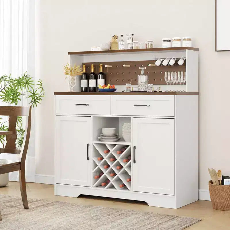 Two-door, three-drawer high-sideboard cabinet 01 US standard, dark walnut panel with white cabinet body