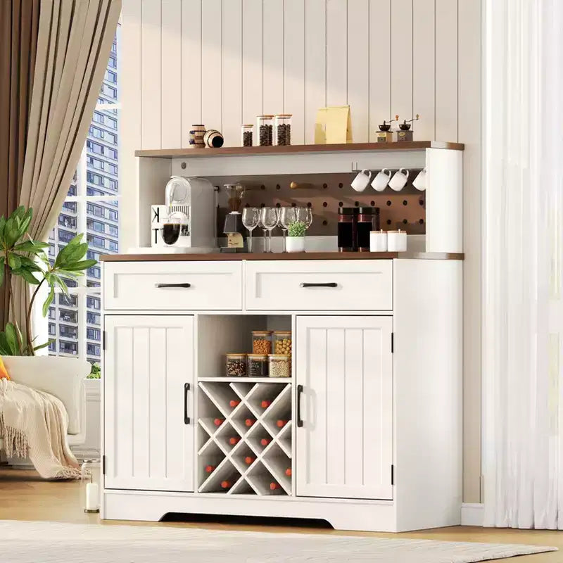 Two-door, three-drawer high-sideboard cabinet 01 US standard, dark walnut panel with white cabinet body