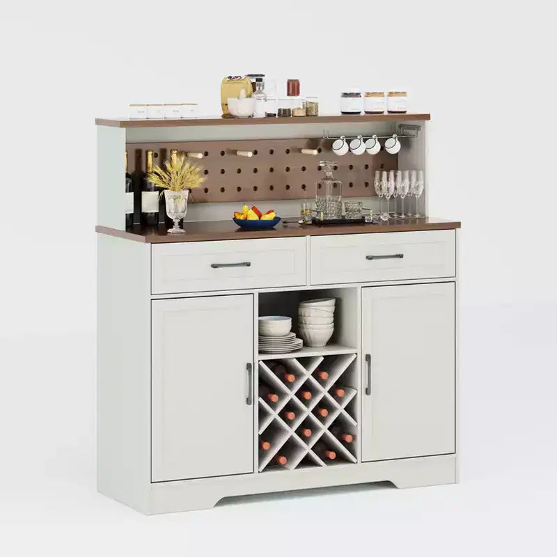 Two-door, three-drawer high-sideboard cabinet 01 US standard, dark walnut panel with white cabinet body