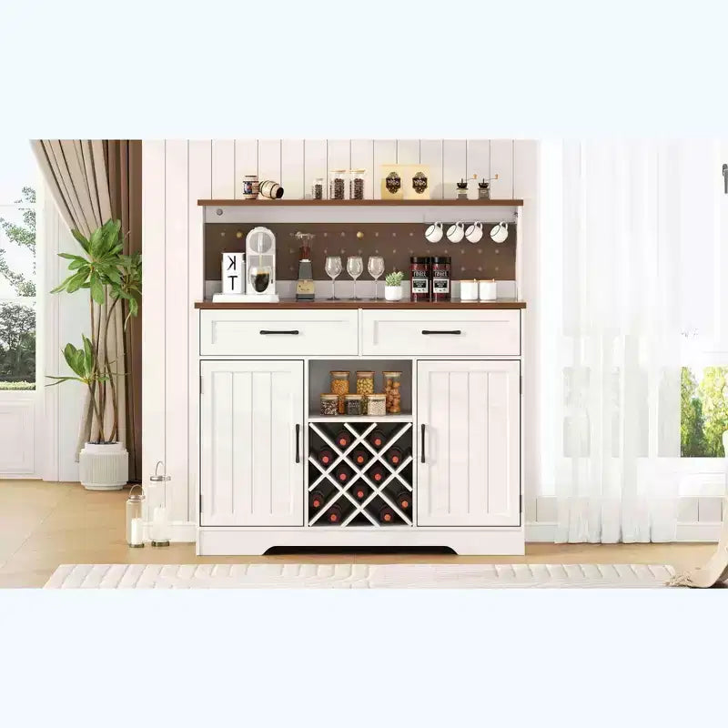 Two-door, three-drawer high-sideboard cabinet 01 US standard, dark walnut panel with white cabinet body