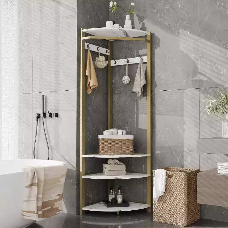 Corner Coat Rack with 3 Storage Shelves, 6 Double Hooks & Spacious Storage Shelf, Corner Hall Tree and Clothes Rack for for Bedroom, Living Room