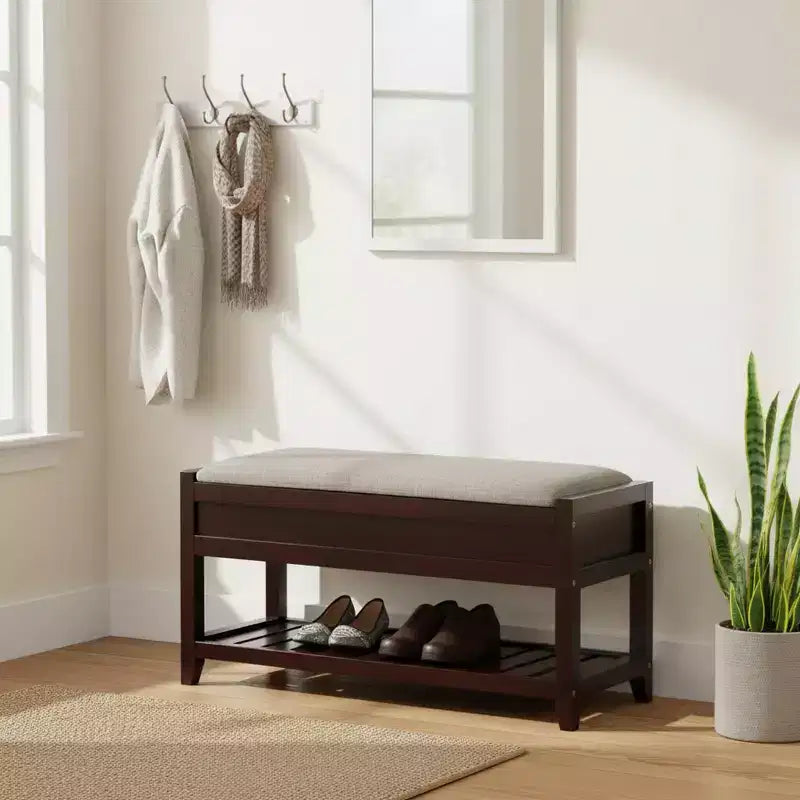 Homy Casa Wooden Storage Shoe Bench with Upholstered Seat for Entryway, Hallway, Espresso