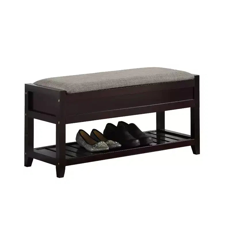 Homy Casa Wooden Storage Shoe Bench with Upholstered Seat for Entryway, Hallway, Espresso
