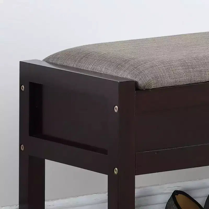 Homy Casa Wooden Storage Shoe Bench with Upholstered Seat for Entryway, Hallway, Espresso