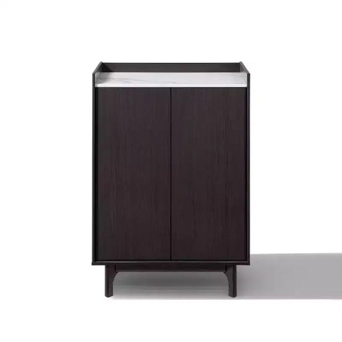 LuxenHome 31.4 W Modi Wenge Accent Cabinet with Faux Marble Top, Storage Cabinet with Door, Dark Brown