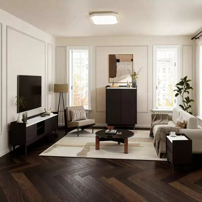 LuxenHome 31.4 W Modi Wenge Accent Cabinet with Faux Marble Top, Storage Cabinet with Door, Dark Brown