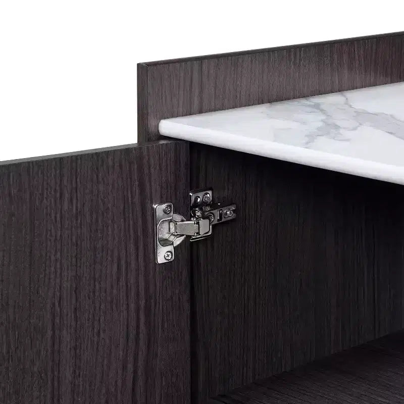 LuxenHome 31.4 W Modi Wenge Accent Cabinet with Faux Marble Top, Storage Cabinet with Door, Dark Brown