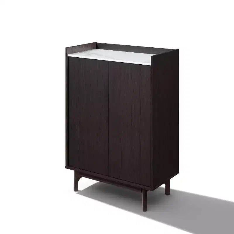 LuxenHome 31.4 W Modi Wenge Accent Cabinet with Faux Marble Top, Storage Cabinet with Door, Dark Brown