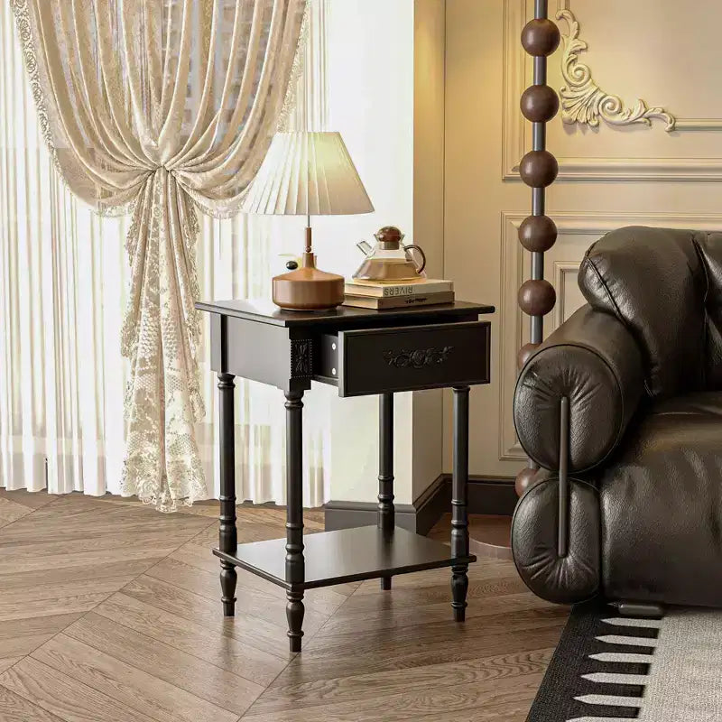 Famapy White/Black Vintage End Table with Drawer,Coffee Side Table,Bedside Table,Add Charm to Your Living Space