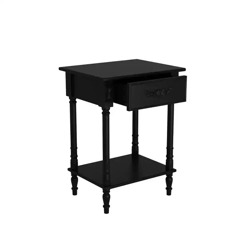 Famapy White/Black Vintage End Table with Drawer,Coffee Side Table,Bedside Table,Add Charm to Your Living Space