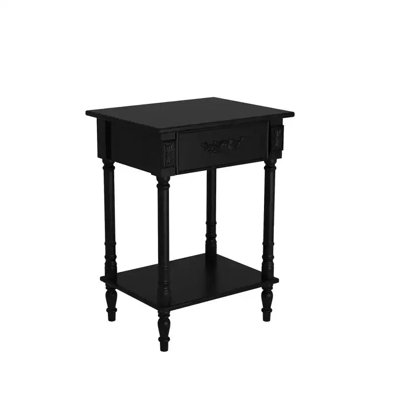Famapy White/Black Vintage End Table with Drawer,Coffee Side Table,Bedside Table,Add Charm to Your Living Space