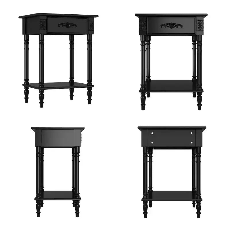 Famapy White/Black Vintage End Table with Drawer,Coffee Side Table,Bedside Table,Add Charm to Your Living Space
