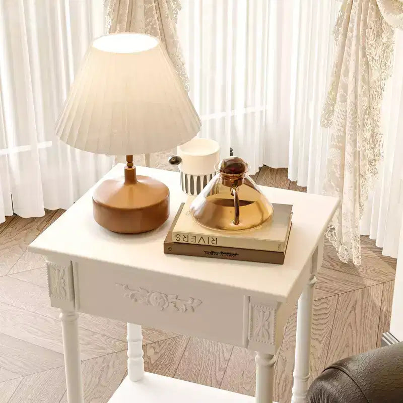 Famapy White/Black Vintage End Table with Drawer,Coffee Side Table,Bedside Table,Add Charm to Your Living Space