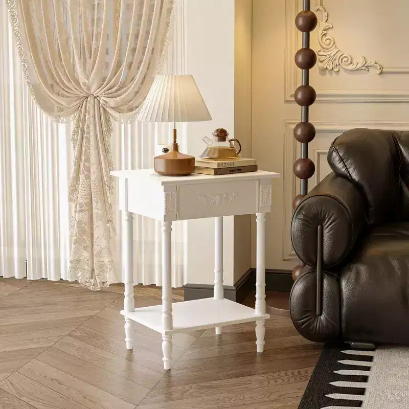 Famapy White/Black Vintage End Table with Drawer,Coffee Side Table,Bedside Table,Add Charm to Your Living Space