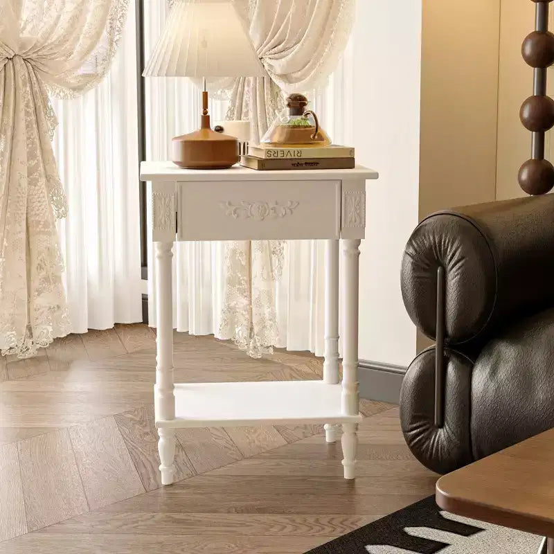 Famapy White/Black Vintage End Table with Drawer,Coffee Side Table,Bedside Table,Add Charm to Your Living Space