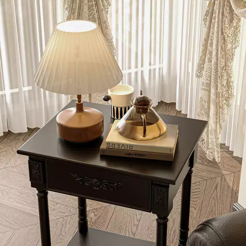Famapy White/Black Vintage End Table with Drawer,Coffee Side Table,Bedside Table,Add Charm to Your Living Space