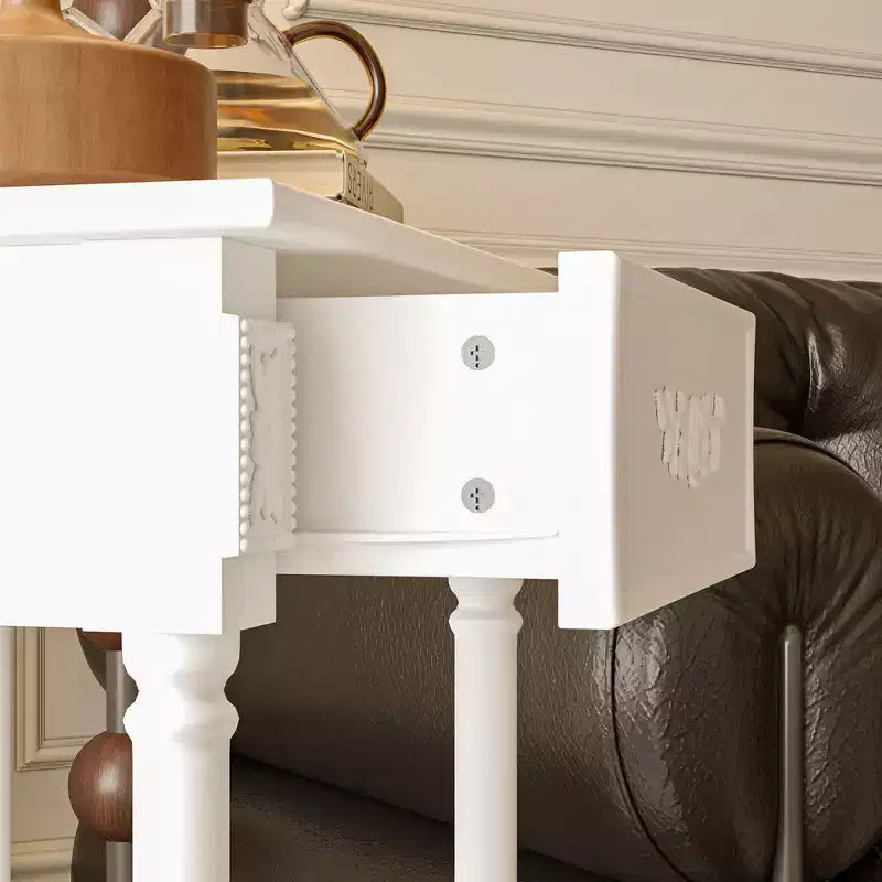Famapy White/Black Vintage End Table with Drawer,Coffee Side Table,Bedside Table,Add Charm to Your Living Space