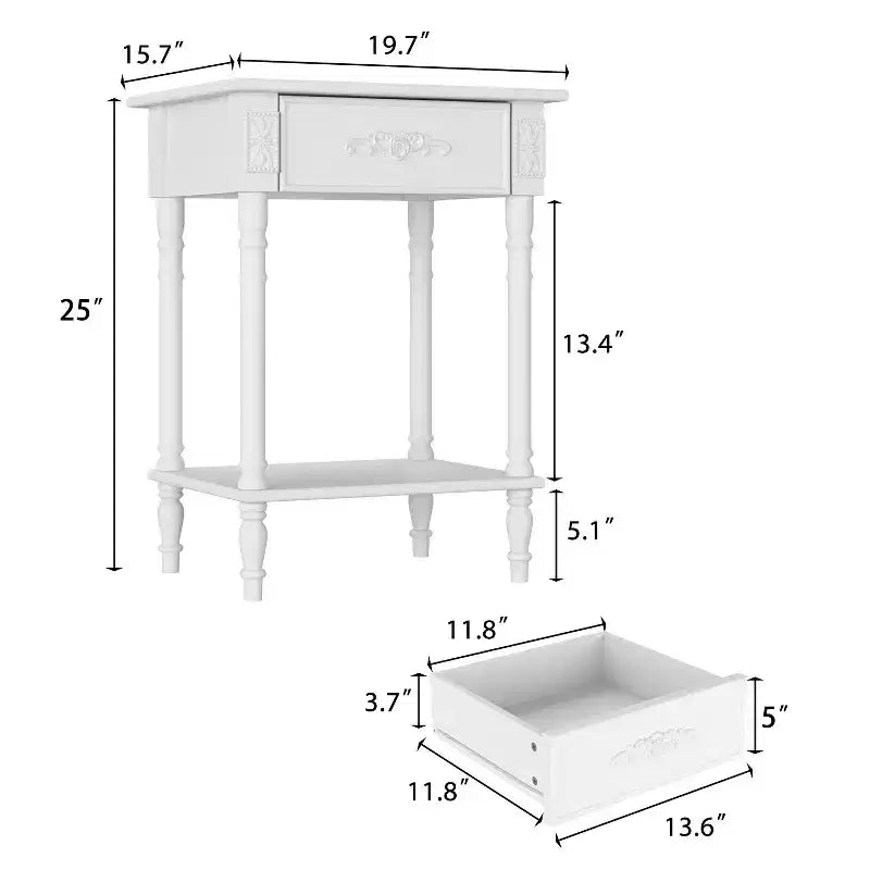 Famapy White/Black Vintage End Table with Drawer,Coffee Side Table,Bedside Table,Add Charm to Your Living Space