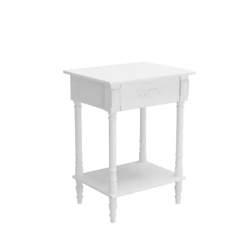 Famapy White/Black Vintage End Table with Drawer,Coffee Side Table,Bedside Table,Add Charm to Your Living Space