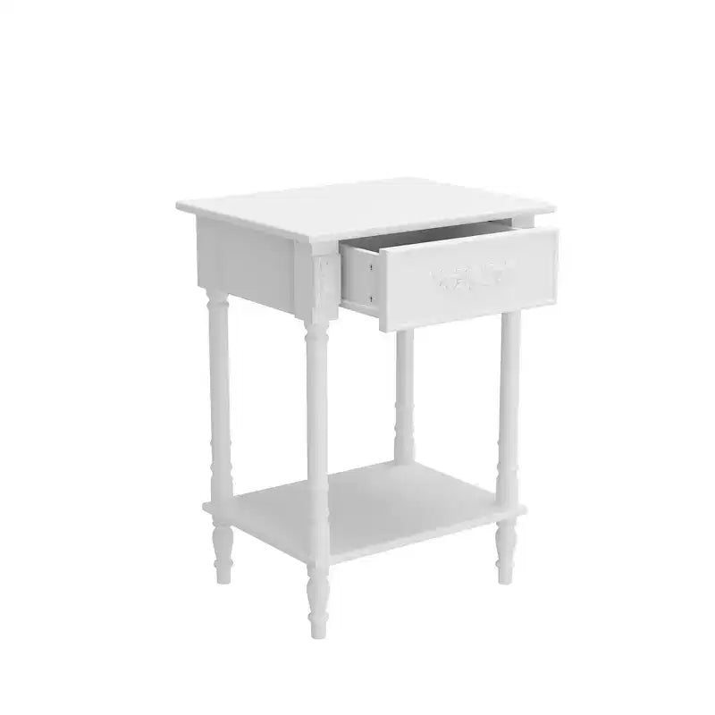 Famapy White/Black Vintage End Table with Drawer,Coffee Side Table,Bedside Table,Add Charm to Your Living Space