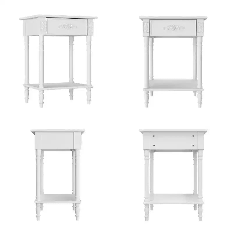 Famapy White/Black Vintage End Table with Drawer,Coffee Side Table,Bedside Table,Add Charm to Your Living Space