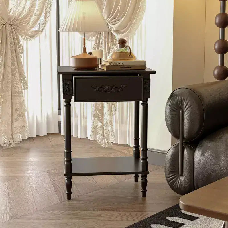 Famapy White/Black Vintage End Table with Drawer,Coffee Side Table,Bedside Table,Add Charm to Your Living Space