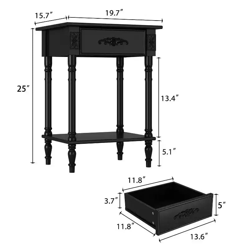 Famapy White/Black Vintage End Table with Drawer,Coffee Side Table,Bedside Table,Add Charm to Your Living Space