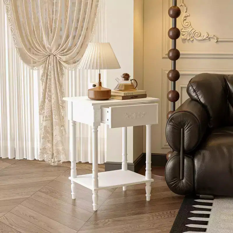 Famapy White/Black Vintage End Table with Drawer,Coffee Side Table,Bedside Table,Add Charm to Your Living Space