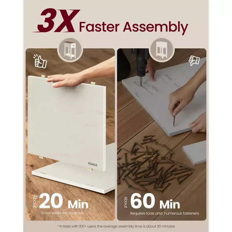 Slim Nightstand with Power Outlet, Superfast Toolless Assembly, Farmhouse Bedside Table, for Living Room