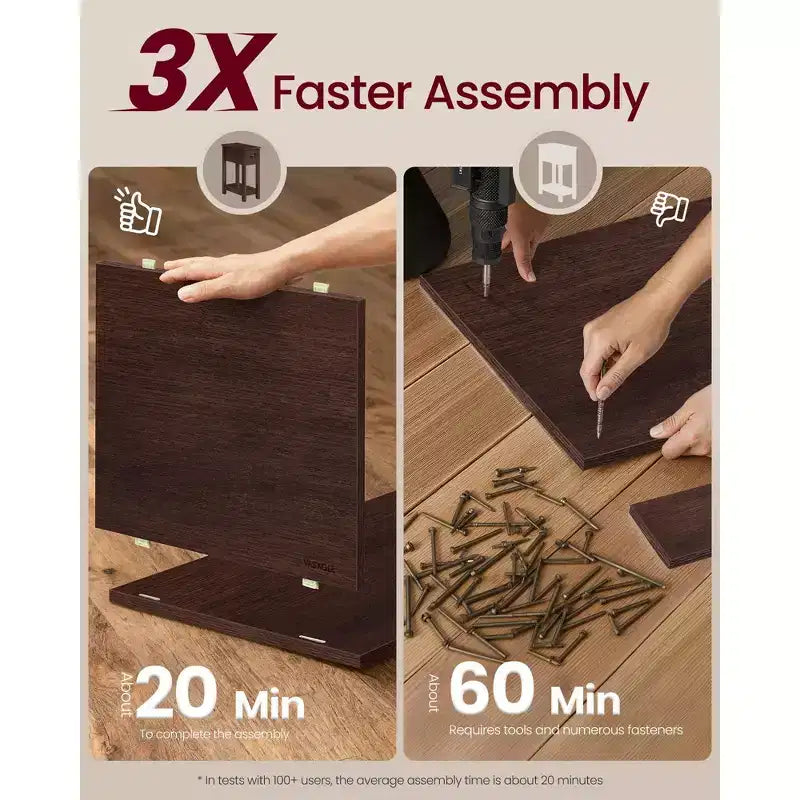 Slim Nightstand with Power Outlet, Superfast Toolless Assembly, Farmhouse Bedside Table, for Living Room
