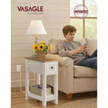 Slim Nightstand with Power Outlet, Superfast Toolless Assembly, Farmhouse Bedside Table, for Living Room
