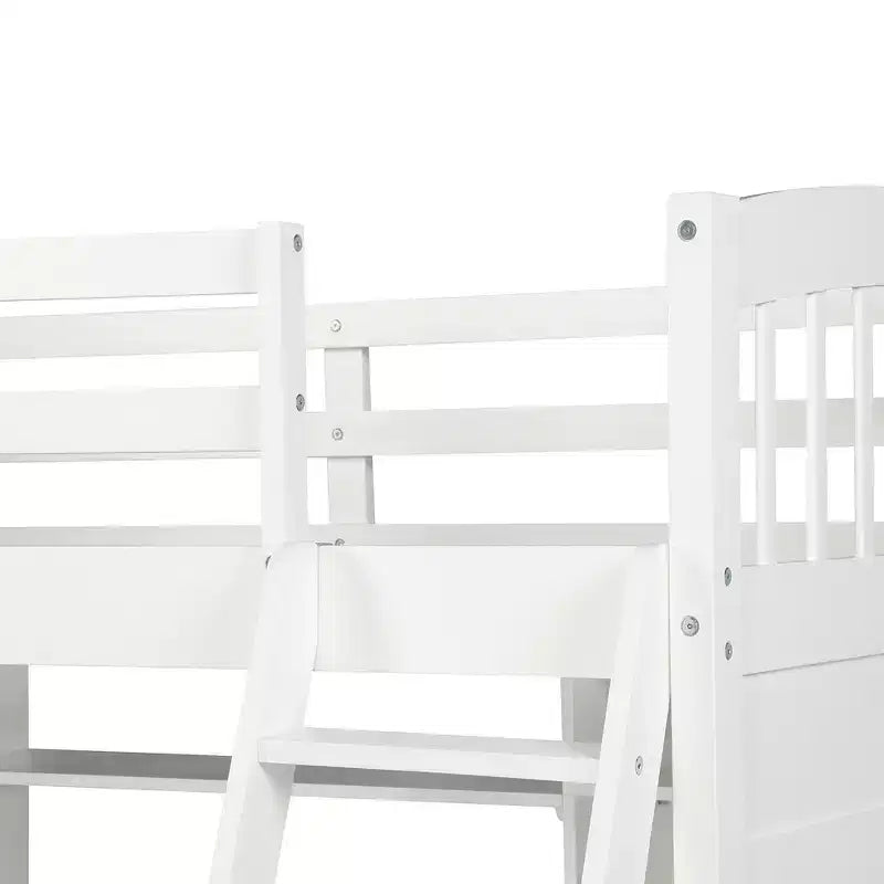 Whisen Twin size Loft Bed, Bed Frame with Storage Shelves, Full-length Guardrail, Desk and Ladder