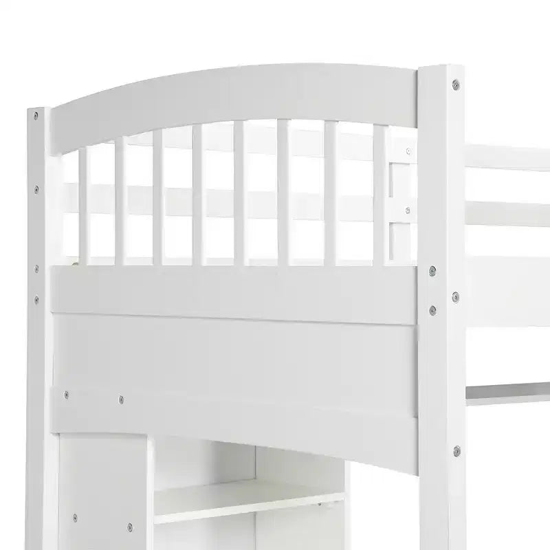 Whisen Twin size Loft Bed, Bed Frame with Storage Shelves, Full-length Guardrail, Desk and Ladder