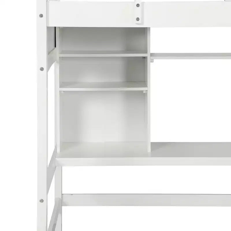 Whisen Twin size Loft Bed, Bed Frame with Storage Shelves, Full-length Guardrail, Desk and Ladder