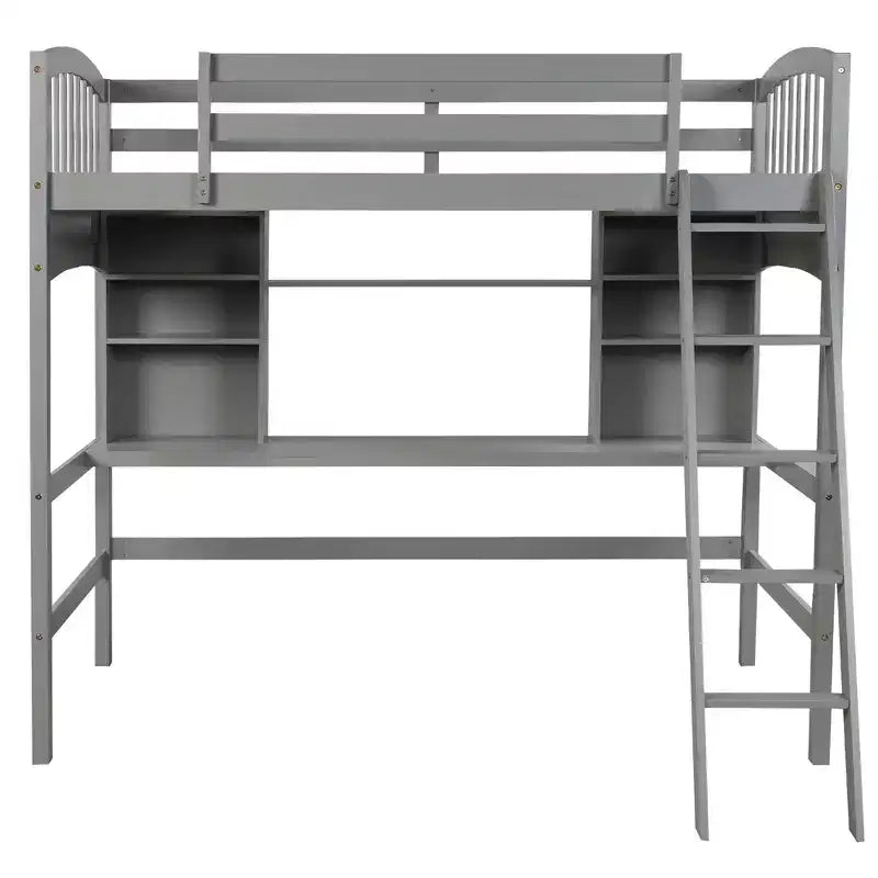 Whisen Twin size Loft Bed, Bed Frame with Storage Shelves, Full-length Guardrail, Desk and Ladder