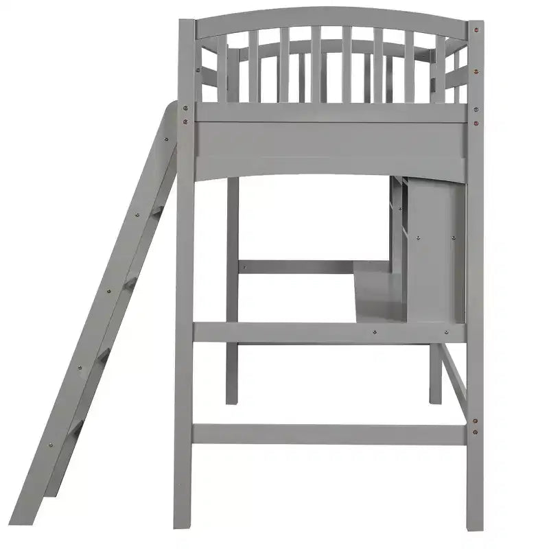 Whisen Twin size Loft Bed, Bed Frame with Storage Shelves, Full-length Guardrail, Desk and Ladder