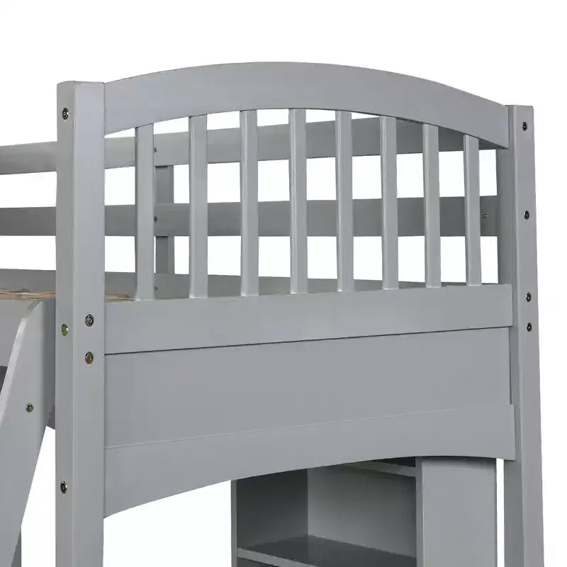 Whisen Twin size Loft Bed, Bed Frame with Storage Shelves, Full-length Guardrail, Desk and Ladder